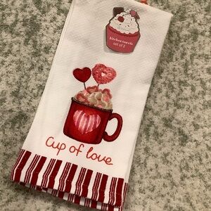 Bliss Studio Valentines Pink & Red Cuppa Cocoa Kitchen Towels Set of2 NWT Cotton